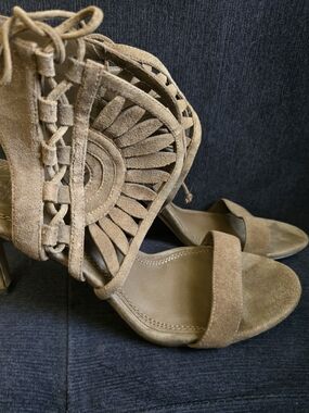 Tory Burch Women’s Suede Lace-Up Sandal Heels in Olive Brown